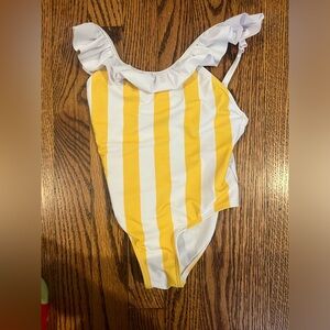 Yellow and White Striped Kids Swim One Piece